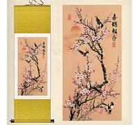 Rouleau mural, peinture murale, peinture par rouleau, peinture bouddhiste Thangka, brocart Thangka, art mural par rouleau chinois, peinture de fleurs et d'oiseaux, peinture de fleurs de prunier for dé