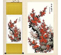 Rouleau mural, peinture murale, peinture par rouleau, peinture bouddhiste Thangka, brocart Thangka, art mural par rouleau chinois, peinture de fleurs et d'oiseaux, peinture de fleurs de prunier for dé