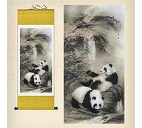 Rouleau mural, peinture murale, peinture sur rouleau, peinture bouddhiste Thangka, brocart Thangka, peinture sur rouleau de panda, peinture chinoise suspendue, peinture sur soie de fleurs et d'oiseaux