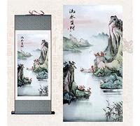 Rouleau mural, peinture murale, peinture sur rouleau, peinture Thangka bouddhiste, brocart Thangka, dessin de paysage sur rouleau de soie, peinture décorative for chambre à coucher, peinture sur soie