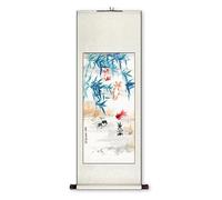 Rouleau peint artistique représentant l'harmonie de l'eau et des poissons, décoration verticale chinoise porte-bonheur, décoration Feng Shui for couloir, cadeau de fête(Creamy white C,79L x 186W cm)