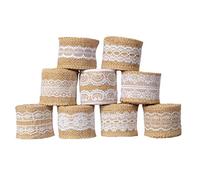 Rouleau Toile de Jute,9 Rouleaux Naturel Linge Jaune et Ruban Dentelle Tissage pour Décoration de la Dentelle Mariage et les Emballages Cadeaux