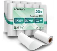 Rouleaux de caisse - ACROPAQ - 57x30x8mm - Thermique 9,2m - Sans BPA - 20 Bobines TPE
