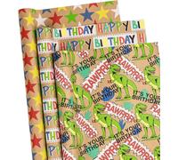 Rouleaux De Papier Cadeau D'anniversaire - 43 Cm X 3 M Par Rouleau, Total De 3 Rouleaux, Dinosaure D'anniversaire