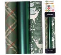 Rouleaux de papier d'emballage de noël, 3 pièces, 17x118 pouces, emballage noël avec motifs à carreaux rayés, découpables, bricolage