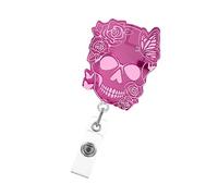 Rouleaux d'insigne en forme de tête de mort - Porte-clés rétractable - Porte-carte de nom facile à utiliser - Pour bureau, fournitures scolaires - Rouleaux en acrylique