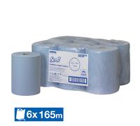 Rouleaux essuie-mains Scott ouate mixte bleue 1 épaisseur, lot de 6