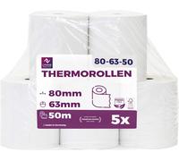 Rouleaux thermiques 80mmx50mx12mm-Bobine papier thermique pour caisse enregistreuse avec imprimante de ticket sans BPA (5 Rouleaux)