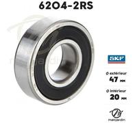Roulement à billes 6204-2RS. Double étanchéité. Ø 47 mm. SKF