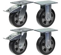 roulette 152mm 6" frein en caoutchouc noir & fixe capacité 1320kg, jeu de 4