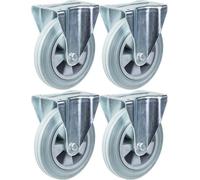 roulette 200mm 8" à bandage caoutchouc gris, fixe, capacité 820kg, jeu de 4