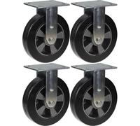 roulette 200mm 8" en caoutchouc noir, fixe, capacité 1800kg, jeu de 4