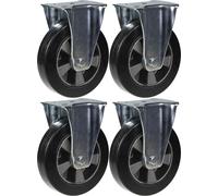 roulette 200mm 8" en caoutchouc noir, fixe, capacité 1800kg, jeu de 4