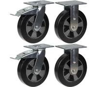 roulette 200mm 8" frein caoutchouc noir & fixe capacité 1800kg, jeu de 4