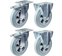 roulette 200mm 8" frein en caoutchouc gris & fixe capacité 820kg, jeu de 4