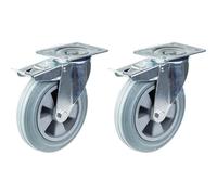 roulette 200mm 8" pivotante en caoutchouc gris avec frein capacité 410kg, set de 2