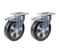 roulette 200mm 8" pivotante en caoutchouc noir avec frein, forte capacité de 700kg, set de 2