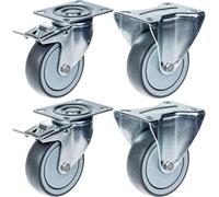 roulette 80mm 3" frein en caoutchouc gris & fixe capacité 320kg, jeu de 4