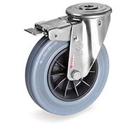Roulette à oeil INOX pivotante à frein diamètre 125 mm roue caoutchouc gris - 100 Kg