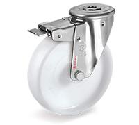 Roulette à oeil INOX pivotante à frein diamètre 80 mm roue polyamide blanc - 100 Kg