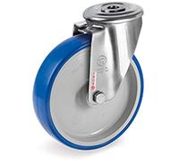 Roulette à oeil INOX pivotante diamètre 100 mm roue polyuréthane BLEU-SOFT® - 120 Kg
