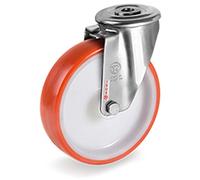 Roulette à oeil INOX pivotante diamètre 125 mm roue polyuréthane rouge - 220 Kg