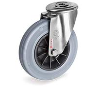 Roulette à oeil INOX pivotante diamètre 80 mm roue caoutchouc gris - 50 Kg