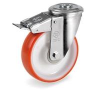 Roulette à oeil pivotante à frein diamètre 100 mm roue polyuréthane rouge roulements à billes - 200 Kg