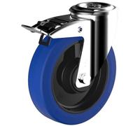 Roulette à oeil pivotante à frein diamètre 125 mm roue caoutchouc élastique bleu - 250 Kg
