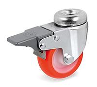 Roulette à oeil pivotante à frein diamètre 50 mm roue polyuréthane rouge - 55 Kg