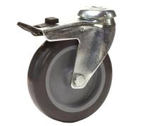 Roulette à oeil pivotante à frein diamètre 75 mm Caoutchouc Thermoplastique GRIS - 60 Kg