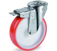Roulette à oeil pivotante à frein diamètre 80 mm roue polyuréthane rouge - 120 Kg