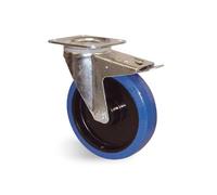 Roulette caoutchouc bleu à platine à double frein 160mm - GUITEL HERVIEU - EP5BD160-571R