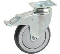 Roulette caoutchouc pivotante Ø125 à platine rectangulaire + frein AVL - Charge 100 kg - 550843O Noir G