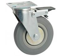 Roulette caoutchouc pivotante Ø50 à platine rectangulaire + frein AVL - Charge 50 kg - 557950H