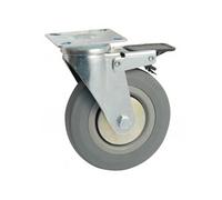 Roulette caoutchouc pivotante Ø50 à platine rectangulaire + frein - Charge 50 kg - 557950H