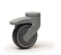Roulette chape NYLON à oeil pivotante à frein diamètre 125 mm roue PVC GRIS non-marquant - 80 Kg