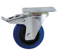Roulette D100 mm caoutchouc bleu platine pivotante avec frein AVL 527842O