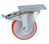 Roulette D100mm polyuréthane rouge platine pivotante avec frein - AVL - 504842O