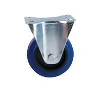 Roulette D100mm caoutchouc bleu platine fixe - - 527822O