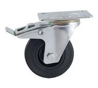 Roulette D100mm caoutchouc noir platine pivotante avec frein - - 508842O