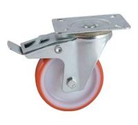 Roulette D100mm polyuréthane rouge platine pivotante avec frein - - 504842O