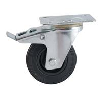 Roulette D125 mm caoutchouc noir platine pivotante avec frein AVL 508843O
