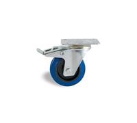Roulette D125mm caoutchouc bleu platine pivotante avec frein 527843O