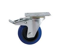 Roulette D200mm caoutchouc bleu platine pivotante à frein - AVL - 527846O