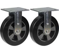 roulette de 200mm 8" en caoutchouc noir, fixe, capacité de 900kg, jeu de 2