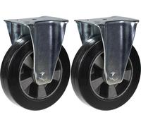 roulette de 200mm 8" en caoutchouc noir, fixe, capacité de 900kg, jeu de 2