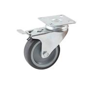 Roulette diamètre 75mm caoutchouc gris platine pivotant + frein - AVL - 552841L