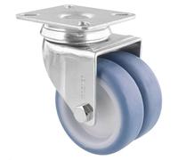 Roulette double pivotante Soft WAGNER ECO - Ø 75 mm, acier galvanisé, bleu / blanc, à visser, charge max. 100 kg - 03157701
