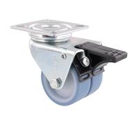 Roulette double souple WAGNER ECO - Ø 50 mm, frein, acier galvanisé, bleu / blanc, plaque à visser, force 70 kg - 03355201